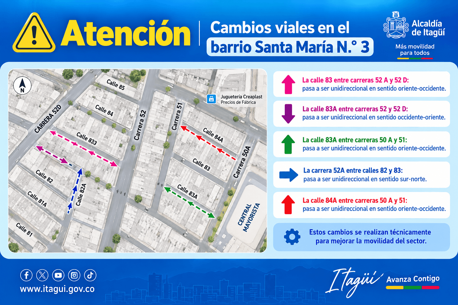 ¡Atención conductores! Cambian varios sentidos viales en santa maría n.º 3 de itagüí