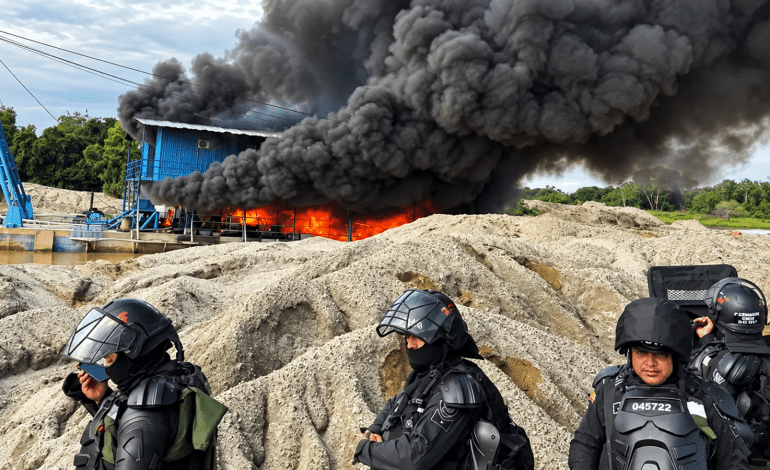 Fuerza Pública inutiliza maquinaria de minería ilegal en el río Nechí en El Bagre