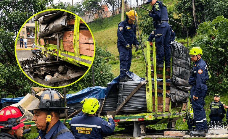 Camión de carga con rollos de acero involucrado en el caso de un hombre que murió aplastado en Itagüí.
